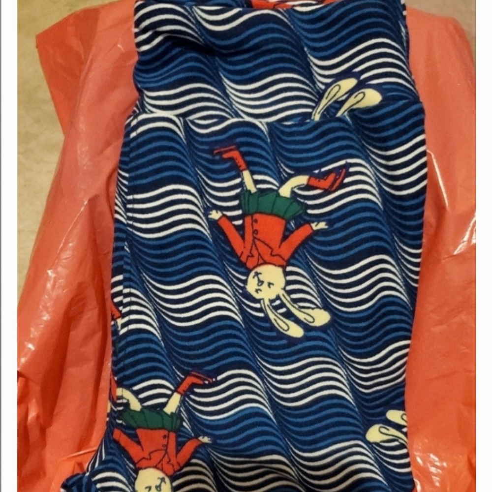 LuLaRoe Kids Leggings - Blue with Red and White Bunny Design